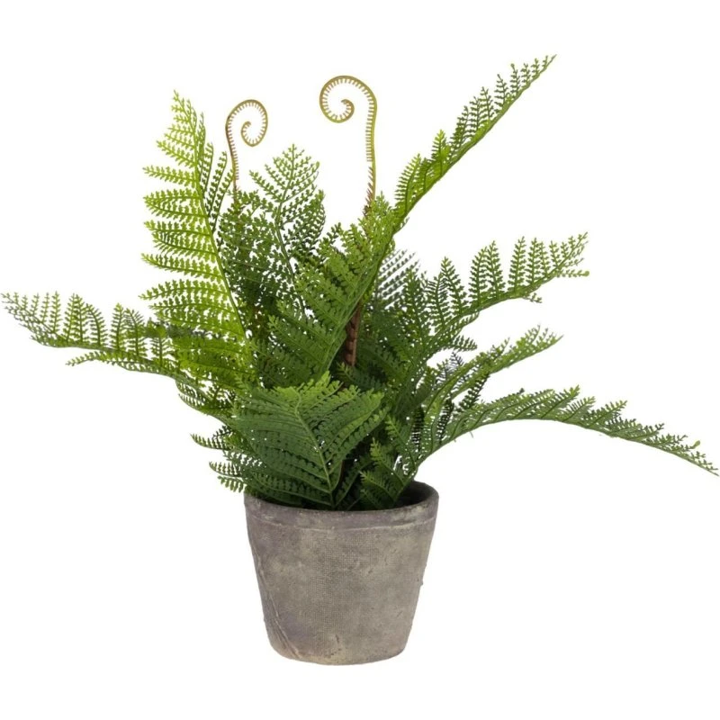 Kave Home Filicopsida Kunstig Plante Grøn H35×Ø40 cm i Grå Cementpotte