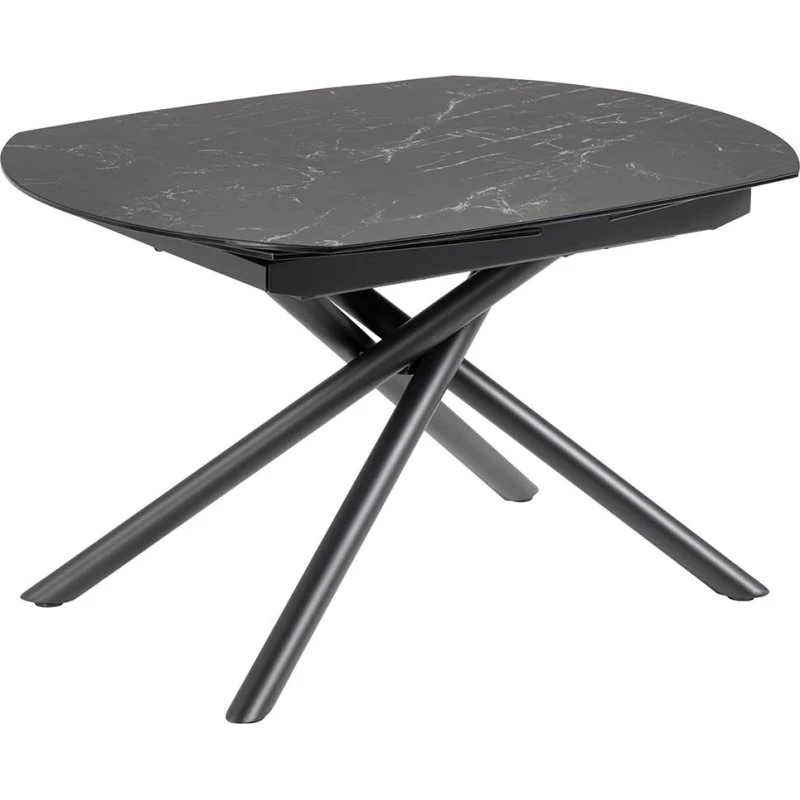 Kave Home Yodalia spisebord 130(190)x100 cm, sort glas & keramik med udtræk