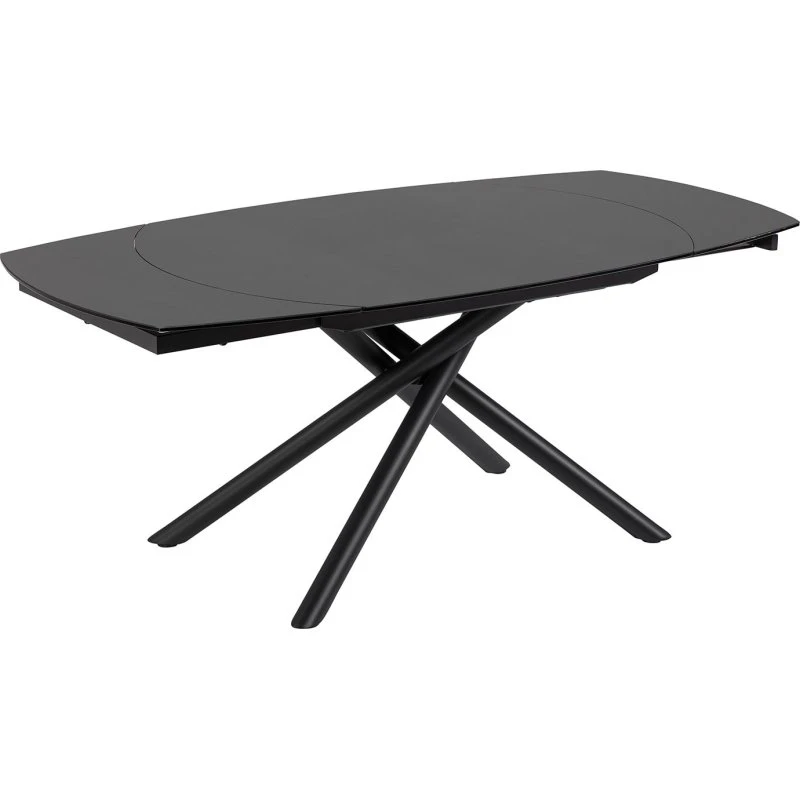 Kave Home Yodalia spisebord 130(190)x100 cm, glas, sort porcelæn og stål