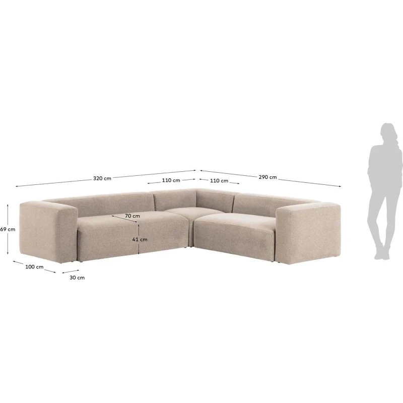 Kave Home Blok Hjørnesofa i Beige Polyester