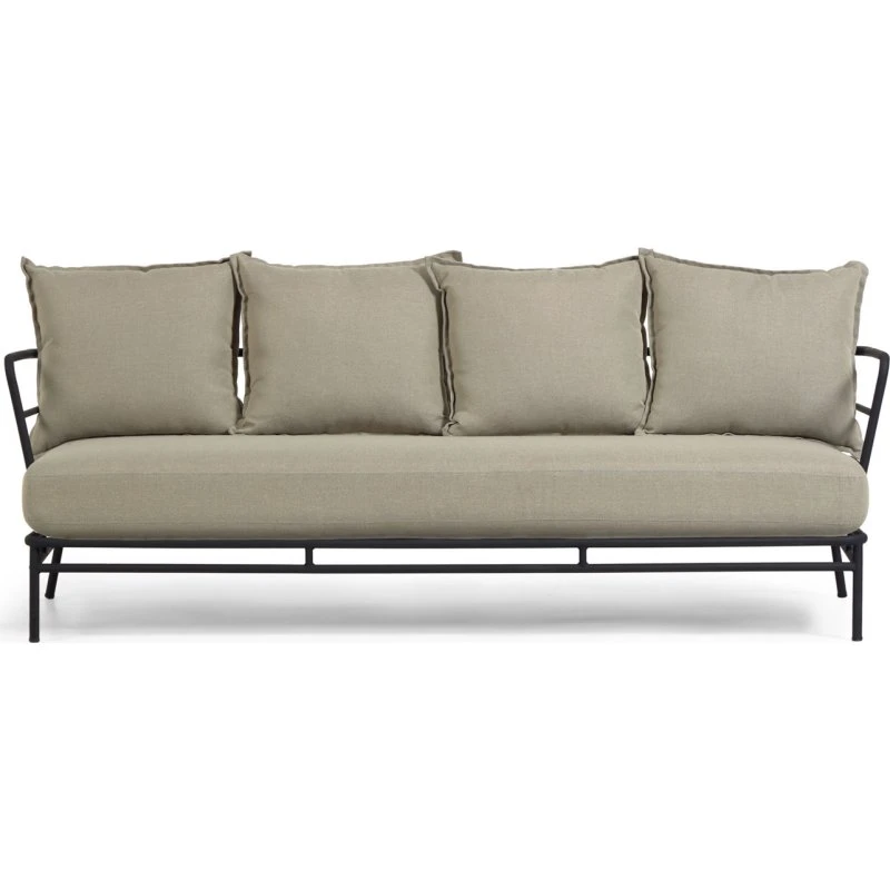Kave Home Mareluz 3-pers. havesofa, grå stof & sort stål