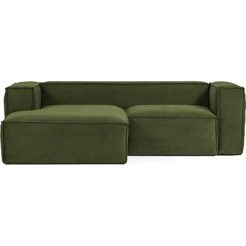 Kave Home Blok 2-pers. sofa med venstre chaiselong, grøn corduroy fløjl (240 cm)