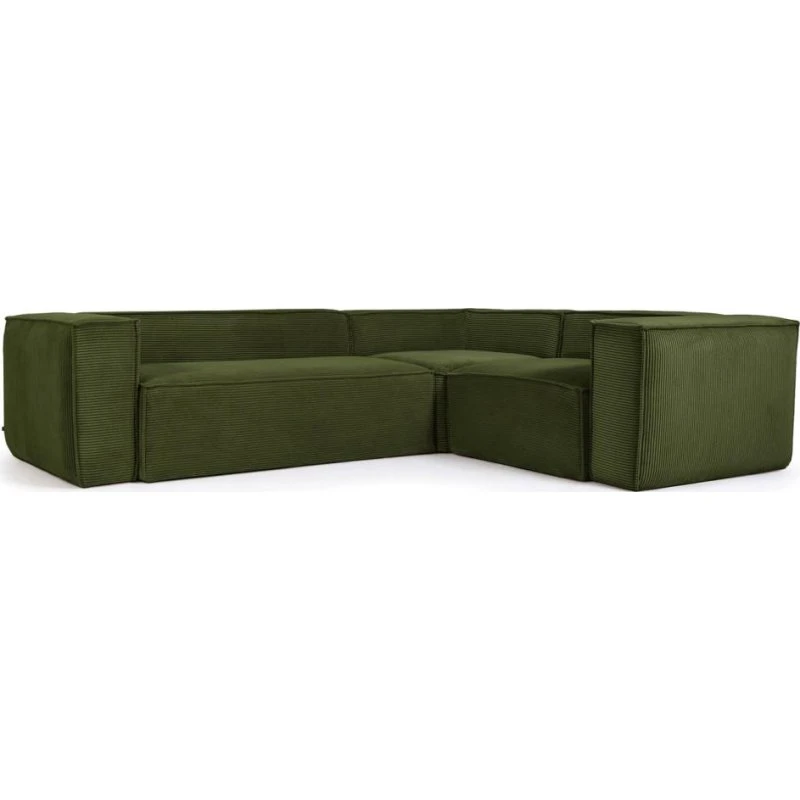 Kave Home Blok 3-personers hjørnesofa grøn corduroy fløjl 290x230 cm
