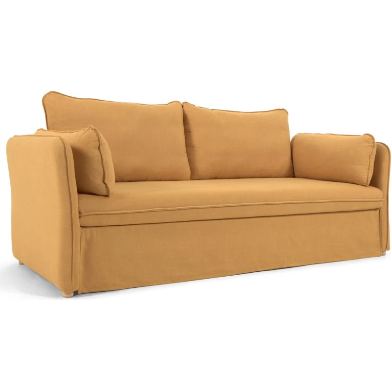Kave Home Tanit sovesofa sennepsgul, 210 x 100 cm, natur bøgetræ