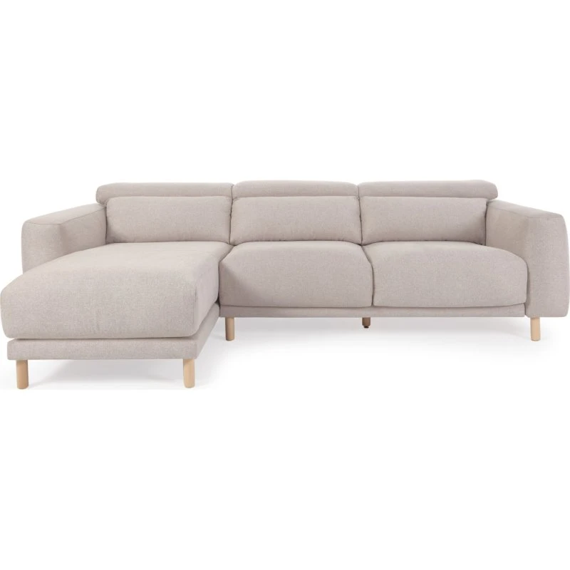 Kave Home Singa 3-pers. sofa med venstre chaiselong, beige stof & natur bøgetræ