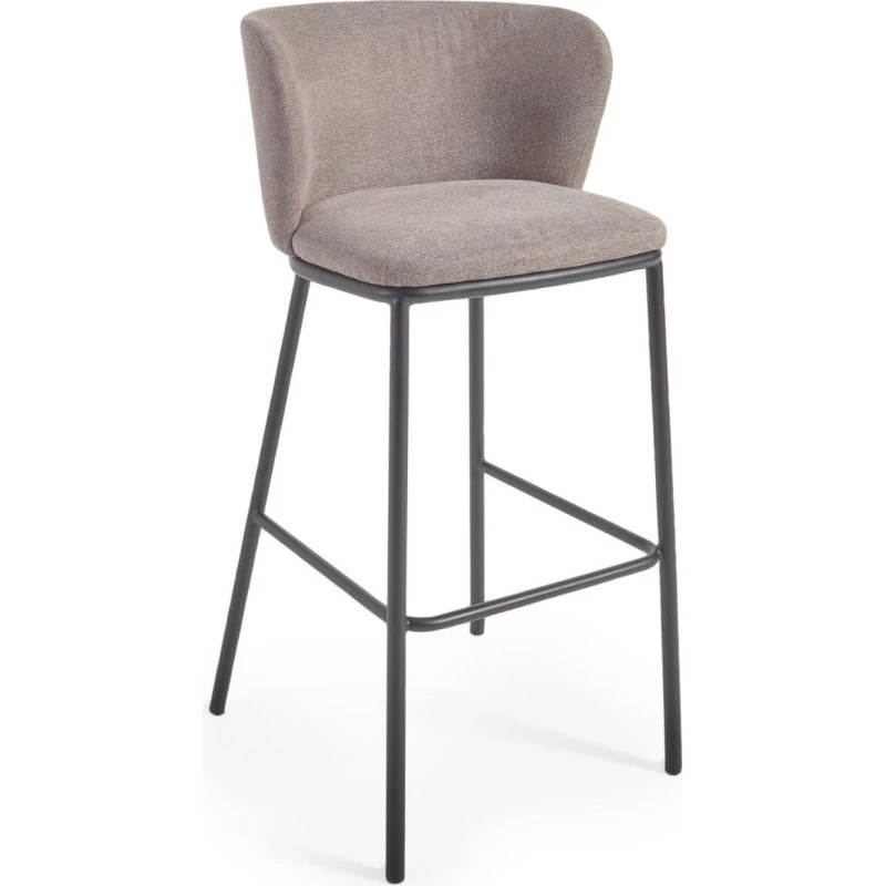 Kave Home Ciselia barstol brun chenille, miljøvenlig træ & stål, nordisk design