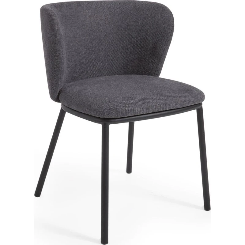 Kave Home Ciselia mørkegrå chenille stol med sort stålben