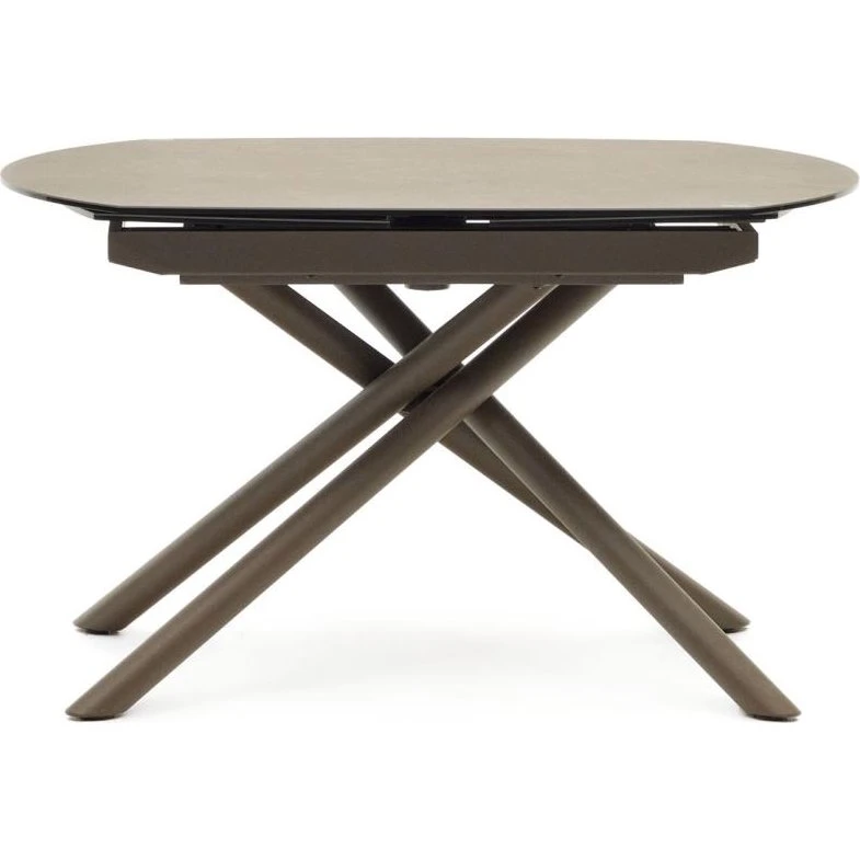 Kave Home Yodalia spisebord med udtræk, brun porcelæn og stål 130x100 cm