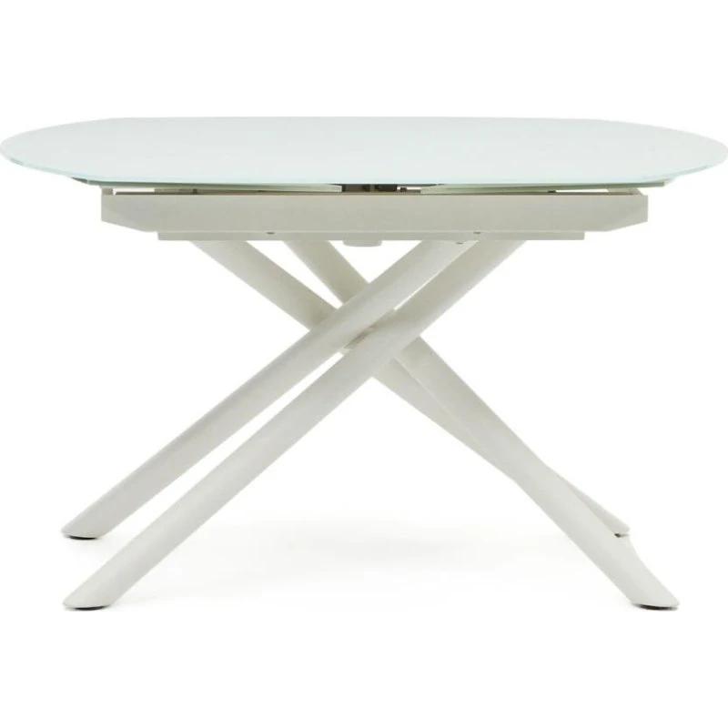 Kave Home Yodalia spisebord 130-240 cm hvidt hærdet glas stålben
