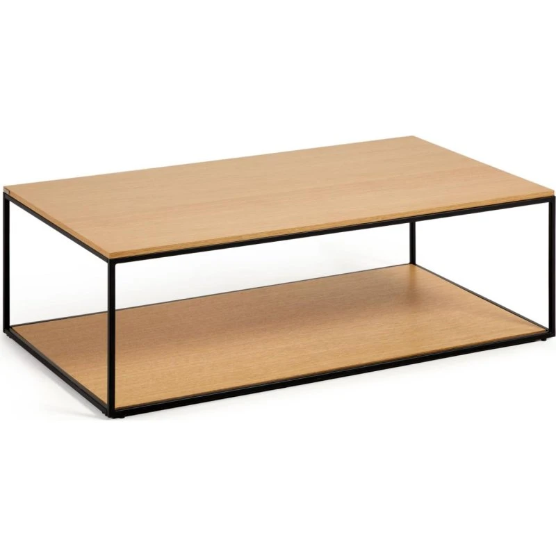 Kave Home Yoana sofabord 110x60 cm natur egetræsfinér & sort jern