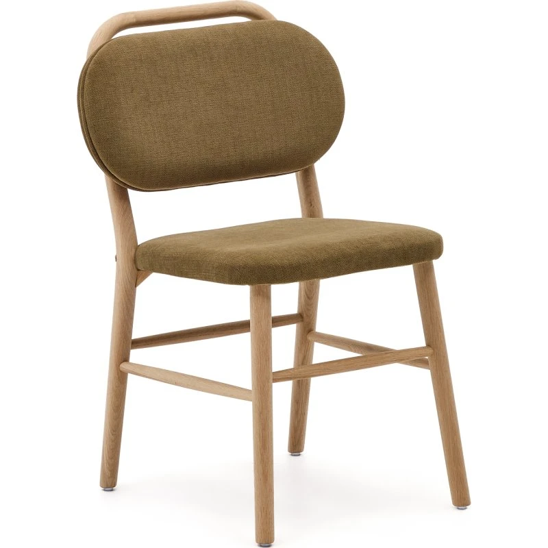 Kave Home Helda spisebordsstol – grøn chenille & natur egetræ