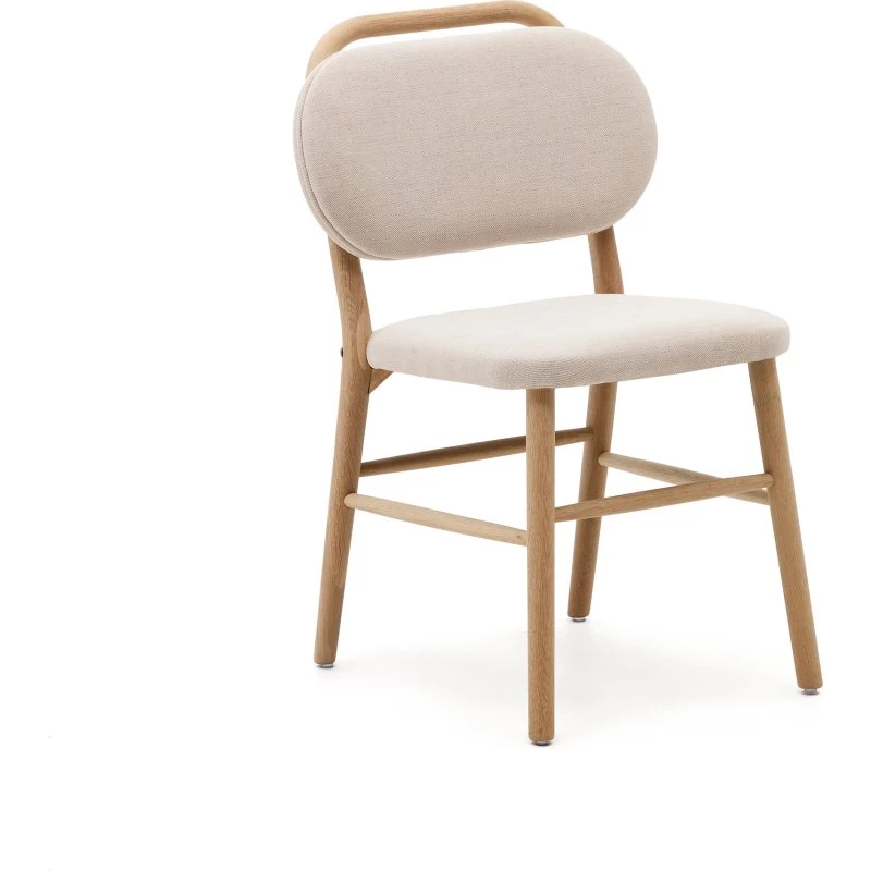 Kave Home Helda spisebordsstol - beige chenille, natur egetræ