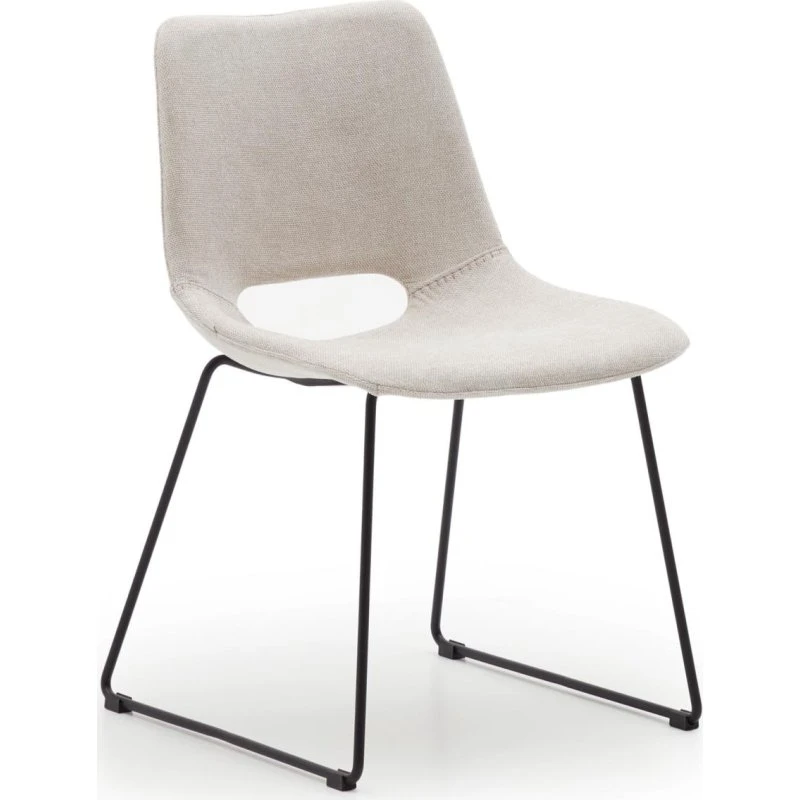 Kave Home Zahara spisebordsstol, beige stof, sort stål