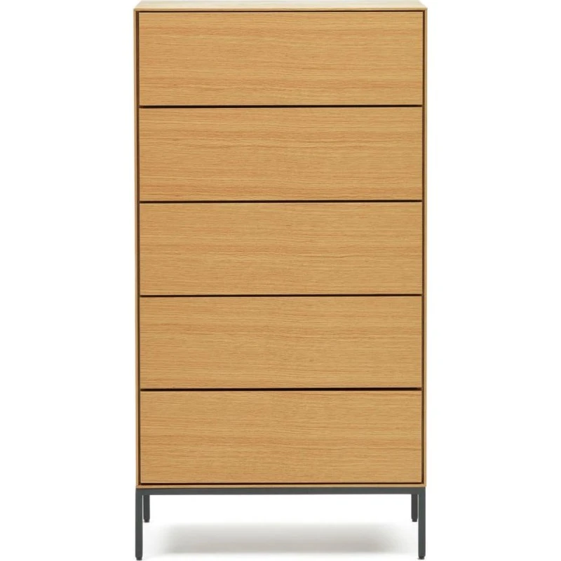 Kave Home Vedrana Kommode, natur egefiner & sort stål, 5 skubber