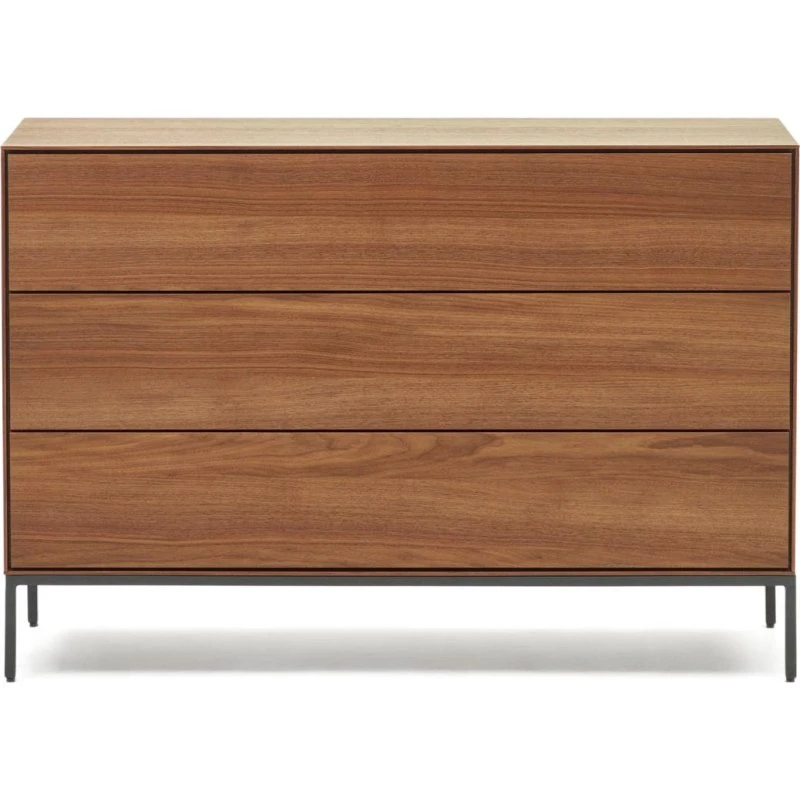 Kave Home Vedrana kommode 3 skuffer mørk natur/sort 75x110x40 cm