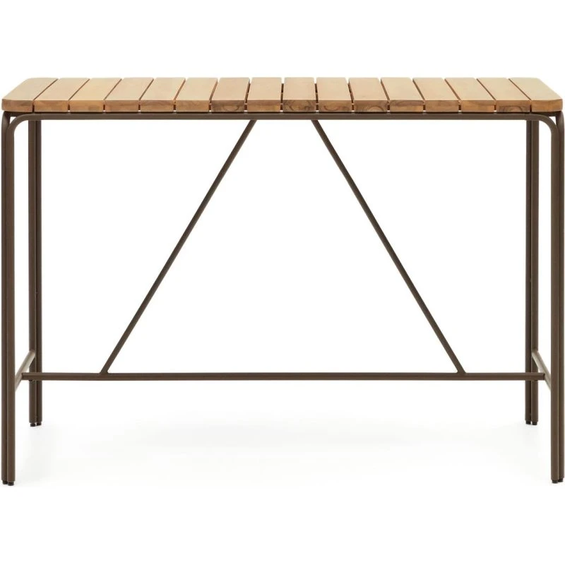 Kave Home Salguer udendørs barbord 140x70x96 cm, akacietræ og brunt stål