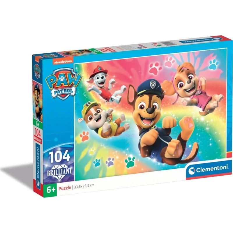 Clementoni Paw Patrol Brilliant 104 Brikker - Puslespil for Børn
