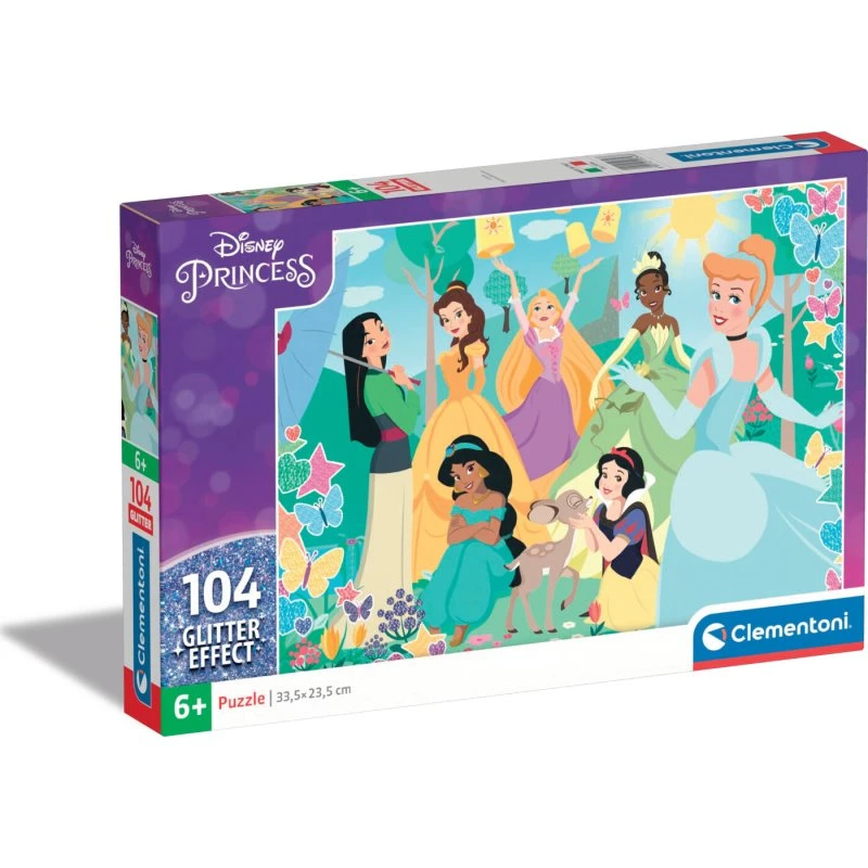 Clementoni Disney Princess Puslespil 104 Brikker med Glittereffekt