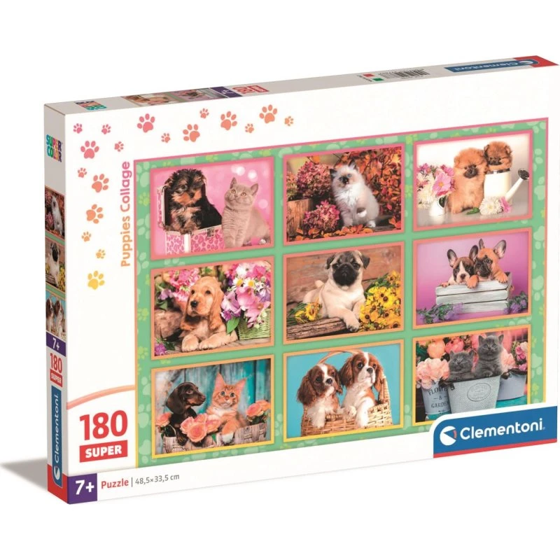 Clementoni Super Color Puppies Collage 180 Brikker - Puslespil