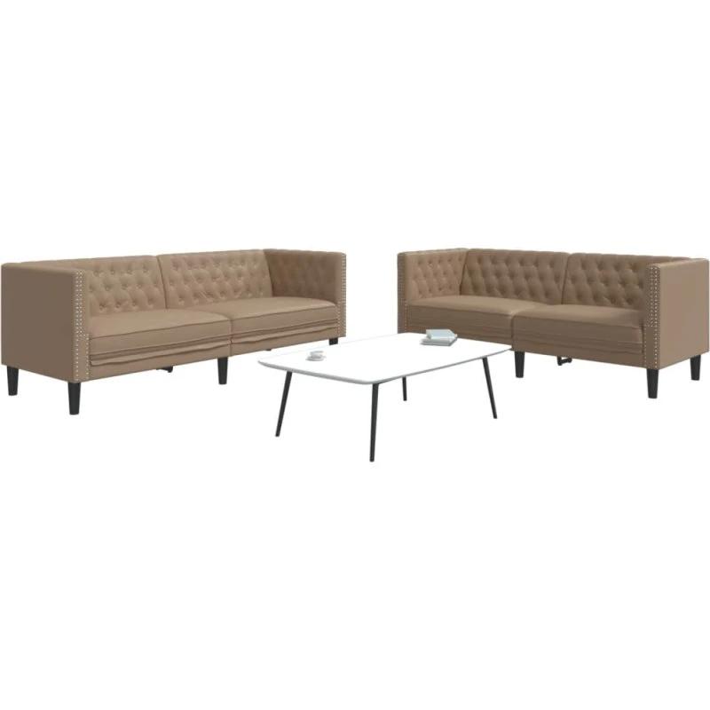 vidaXL Chesterfield-sofasæt i kunstlæder, cappuccino