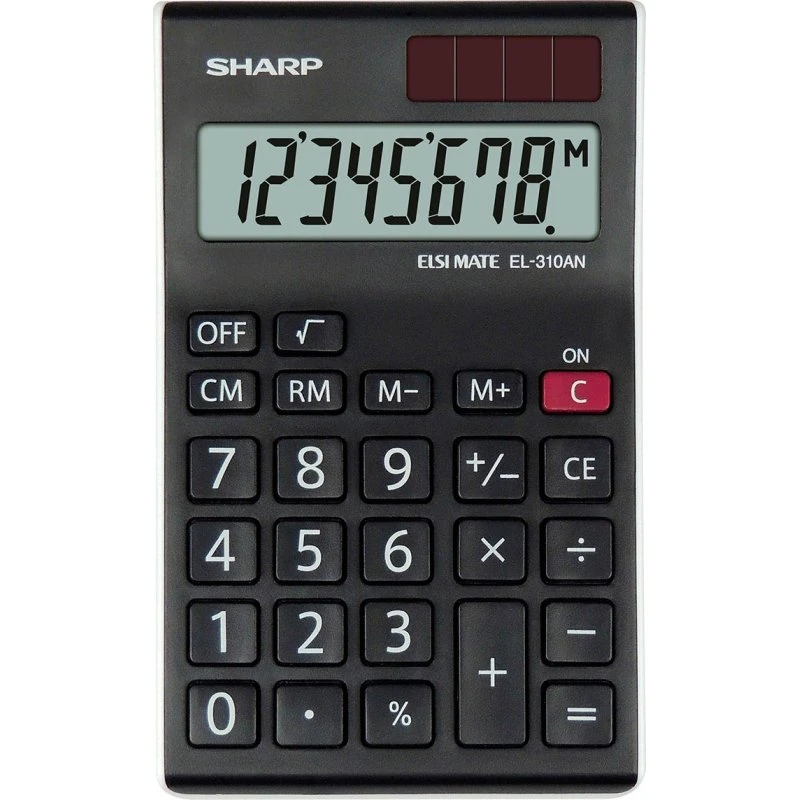Sharp EL-310ANWH Solcelle Lommeregner, 8 cifre, Sort