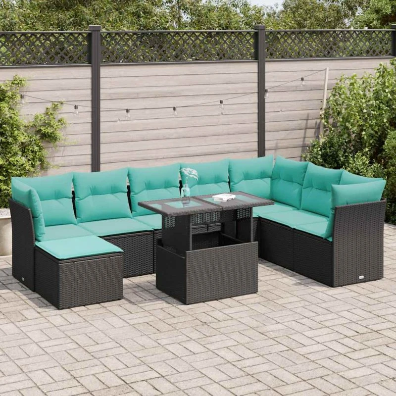 vidaXL havesofasæt 9 dele i polyrattan og akacietræ, sort