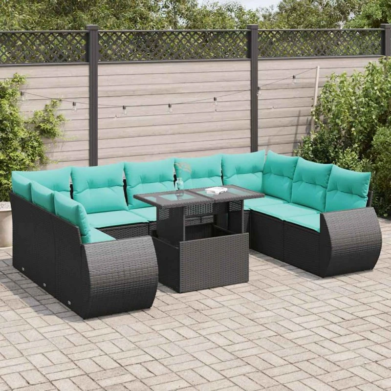 vidaXL havesofasæt 10 dele i polyrattan og akacietræ, sort
