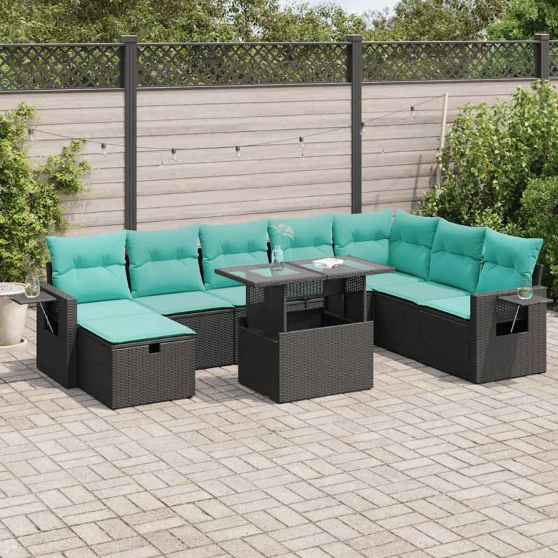 vidaXL Havesofasæt 9 dele i polyrattan og akacietræ, grå