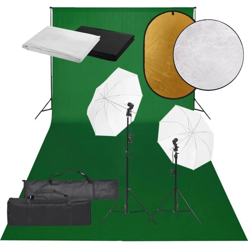 vidaXL fotostudiesæt med lampesæt, baggrund og reflektor