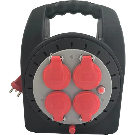 E-line kabeltromle med jord, 15 meter, 4 udtag, IP44