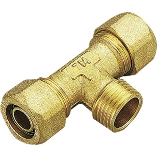 5 stk Pex tee, 22 x 1/2" x 22 mm i messing