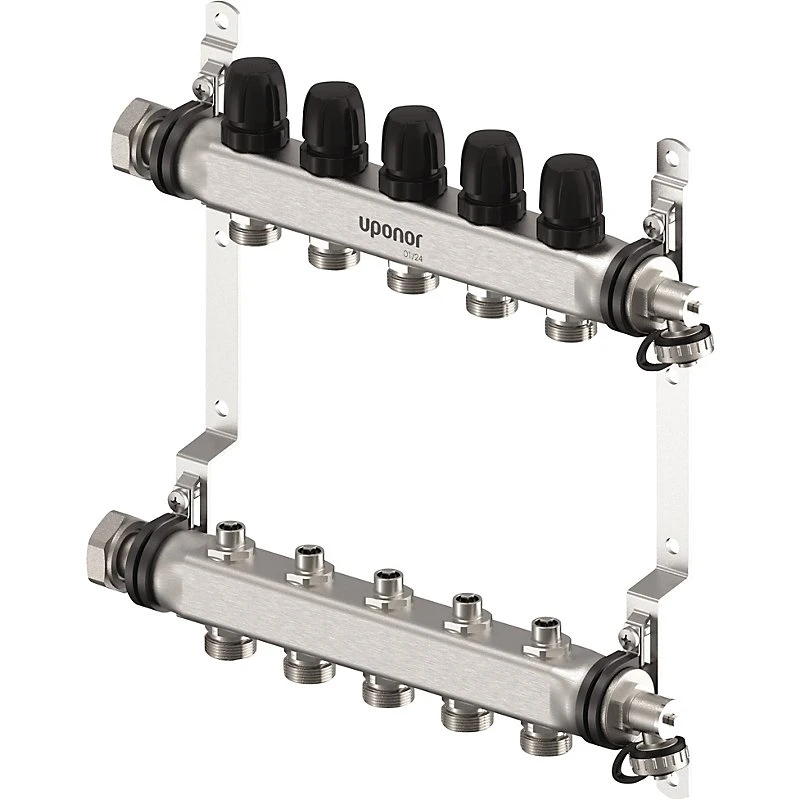 Uponor Vario S fordelerrørsæt 5 kredse, 5 x 3/4" Euro