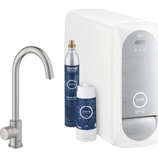 Grohe Blue Home Mono køkkenarmatur, stål, afkølet vand & brus