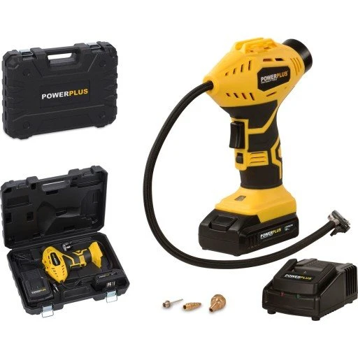 PowerPlus luftpumpe m/ 2 x 18V/1,5Ah batterier og transportkuffert
