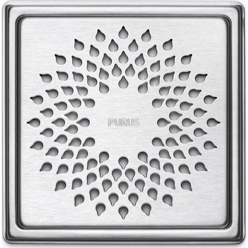 Purus Drop afløbsrist med ramme, 154x154 mm, rustfrit stål