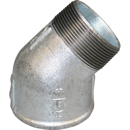 Galvaniseret vinkel, muffe/nippel 3/4" - 45°