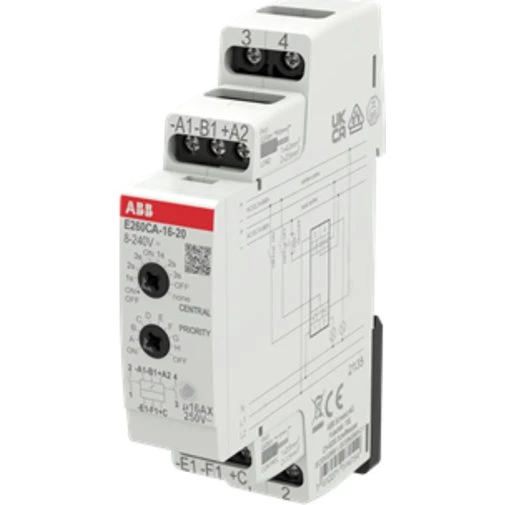 ABB Kiprelæ, 2 NO, centralt justerbar, AC, 16A, 8-230V