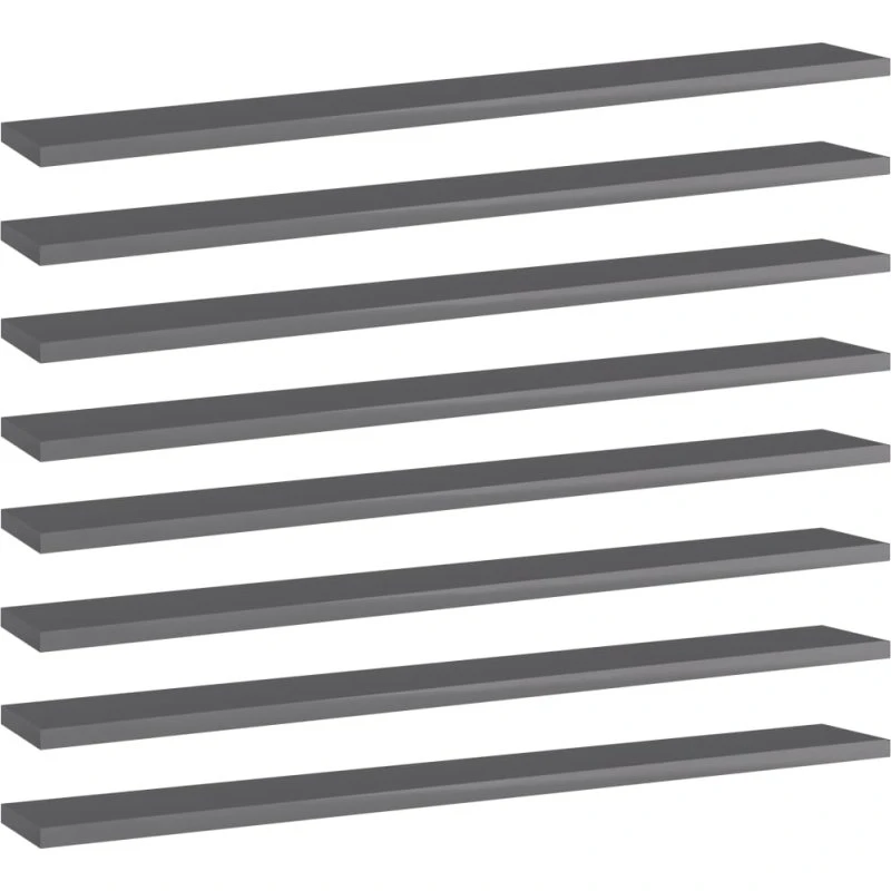vidaXL Boghylder 8 stk. 80x10x1,5 cm - Grå Højglans