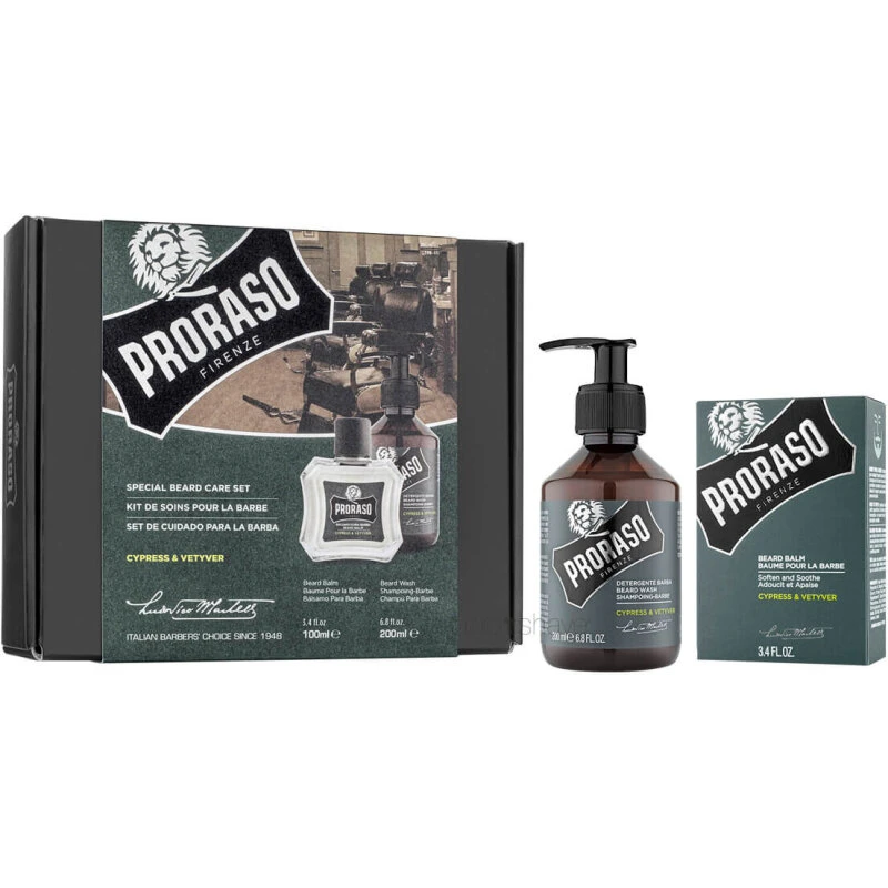 Proraso Gavesæt Cypress & Vetiver – 200 ml skægtvål & 100 ml balsam