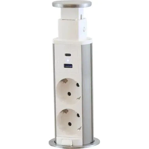 E-Line pop-up stikdåse med 2 udtag & USB A+C, schuko