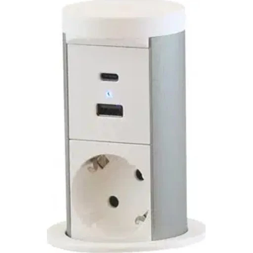 E-Line pop-up stikdåse med 2 udtag, USB A+C & trådløs opladning