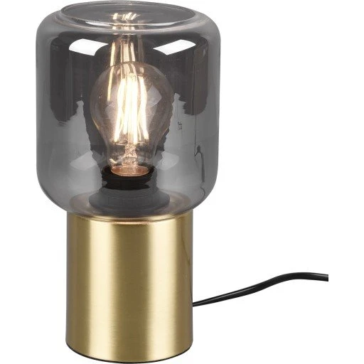 Trio Lighting Nico bordlampe, messing med røgfarvet glas