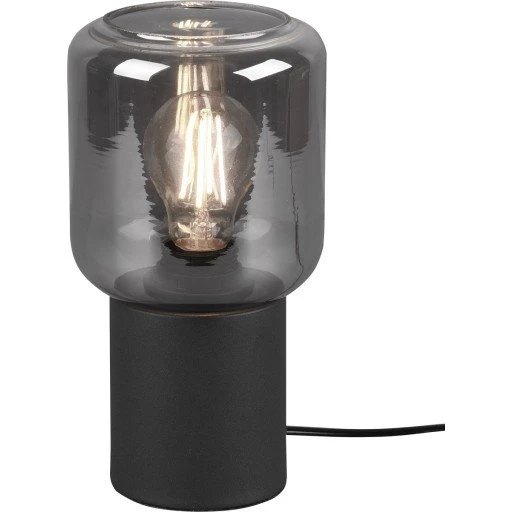Trio Lighting Nico bordlampe, sort med røgfarvet glas