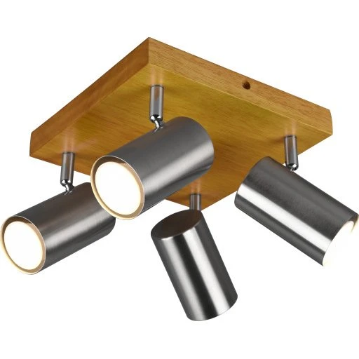 Trio Lighting Marley spotlampe, 4 spots, træ/stål