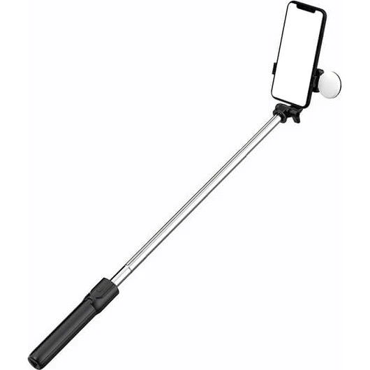 WR1YXS Selfie Stick Teleskopstativ med LED-lys, 71 cm, Sort