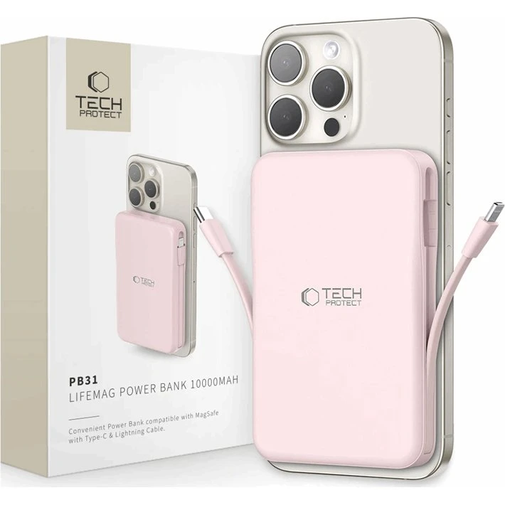 Tech-Protect Magsafe Powerbank PB31 LifeMag 10000mAh - Lyserød