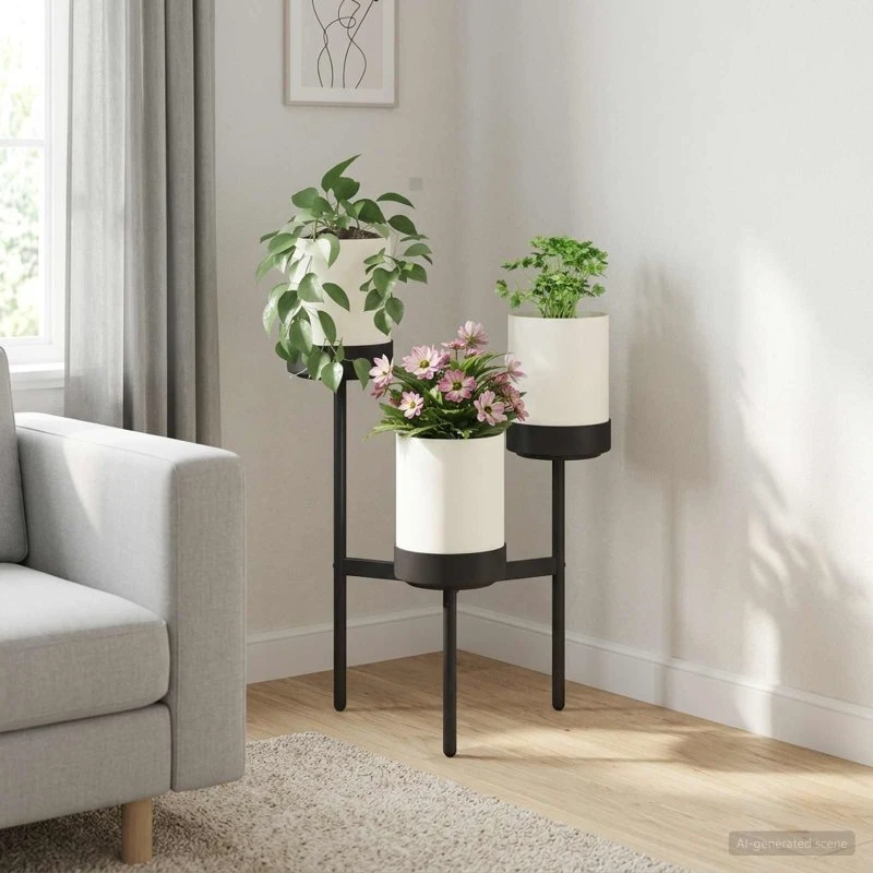 vidaXL Blomsterstativ Hvid 54 x 49 x 81 cm i PP og stål