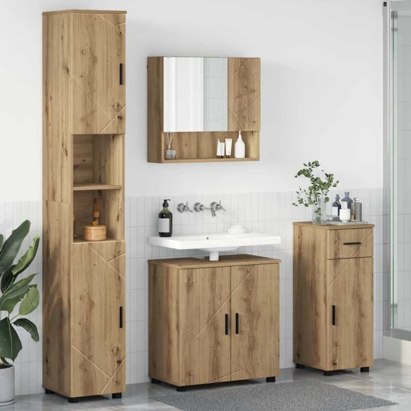 vidaXL Badeværelsesmøbel sæt 4 stk. Artisan Egetræ 61x35x64 cm