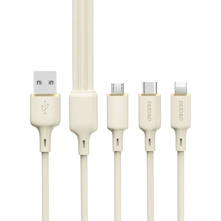 Dudao L7SE 3-i-1 USB-A til USB-C & Lightning kabel, 66W, 1,2m, beige