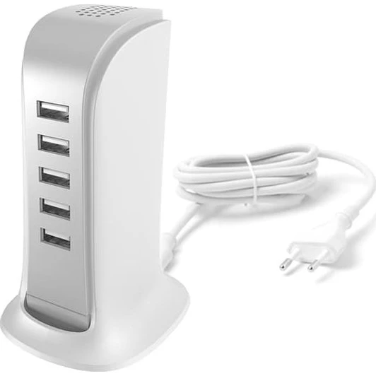 Dudao A5EU 5x USB Vægoplader med Indbygget EU-Kabel - Hvid